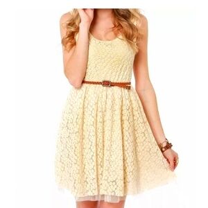 Lost Moxie Cream Lace Dress with woven belt